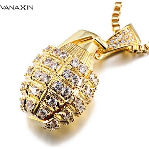 Punk Style Grenade Weapon Pendant Chain Necklaces Hip hop Men Creative Jewelry Army Fans Male AAA Bling Bling