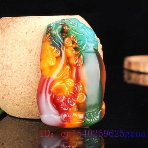 Color Jade Vase Pendant Natural Jadeite Carved Fashion Chinese Necklace Men Jewelry Amulet Charm Gifts Women