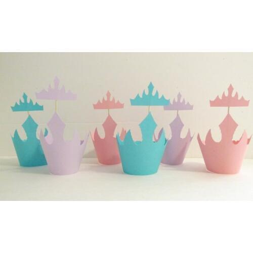 Princess crown Cupcake toppers with Wrappers holders boy birthday wedding bridal shower cake decorations set toothpicks