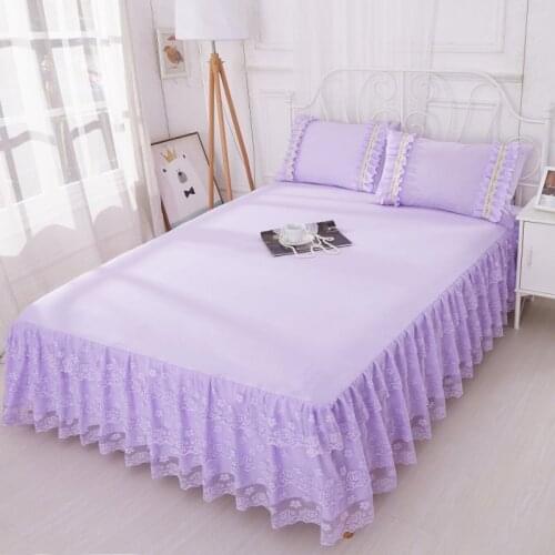Korean Style Bed Sheet Princess Elegant Lace Bed Dress Purple Mattress Protect Cover Home Girls Bed Sleeping Bed Skirt Sheets