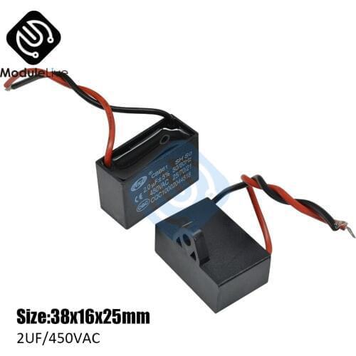 CBB61 Starting Capacitance AC Fan Capacitor 2 Wires 2UF/450V AC Terminal Ceiling Fan Motor Rectangle Capacitor Electronic Kits