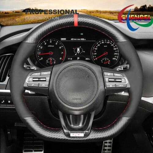 DIY Hand-Sewn Carbon Fiber Suede Car Steering Wheel Cover For Kia Stinger (GT) 2018-2021 Car Interior Accessories