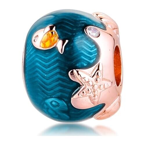 CKK Silver 925 Jewelry Shimmering Ocean Waves & Fish Charm Fits Original Bracelets Sterling Silver Beads