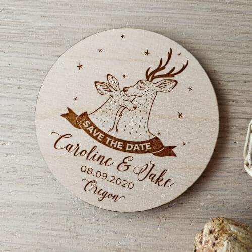 Save the Date magnets, wooden wedding save the dates, wood magnets, deer antlers save the dates, rustic save the date magnets