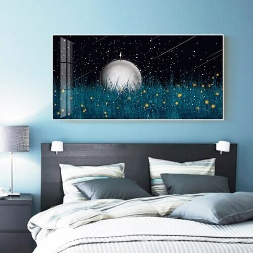 Modern Lawn night A boy standing on a silve ball meteor Canvas Art Poster Print Wall Picture for Childs Room nursery room Decor