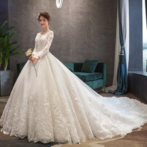 Long Sleeve Wedding Dress 2021 Lace Wedding Dress With Train Luxury All Gown Princess Vestido De Noiva Robe De Mariee