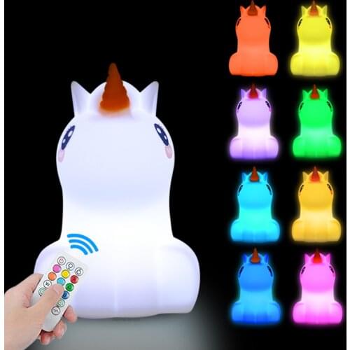 Unicorn Night Light Touch Sensor Remote Control RGB LED Light Dimmable Timer USB Rechargeable Silicone Lamp for Children Baby