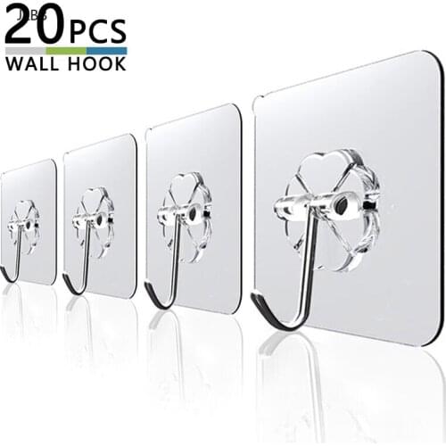 20Pcs 6x6cm Transparent Strong Self Adhesive Door Wall Hangers Hooks Suction Heavy Load Rack Cup Sucker for Kitchen Bathroom