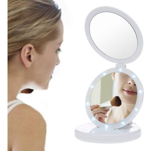 Tri-fold LED Makeup Mirror 5X Magnifying Cosmetic Mirror USB HD Vanity Mirrors Cosmetic Tools Desktop Lights USB Rechargeable