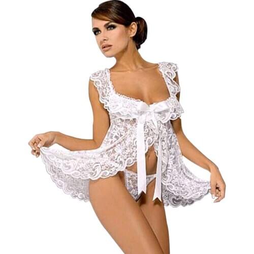2020 White Black Red Plus Size Clothes For Women 5xl 6xl Lace Sexy Lingerie Babydoll Front Open Nighty Chemise Sleepwear