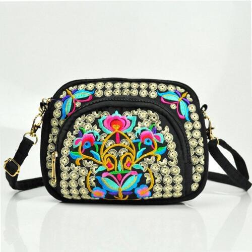 Embroidery Floral Women Messenger Bag Hmong Vintage Chinese National Style Crossbody Shoulder Bag Boho Hippie Travel Beach Bag