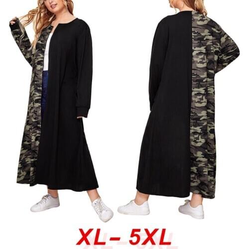 2020 Autumn Winter Long Knitted Coat Fleece Women Loose Overcoat Large Plus Size Clothing Women Camouflage Long Coat