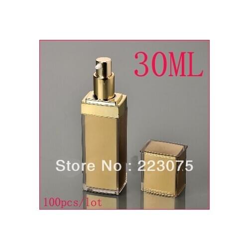 30ML gold square press lotion bottle 1oz Empty Airless Pump Dispenser with cover for Skin Care, Travel, Cosmetic 100pcs/lot