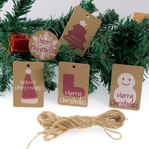 100pcs Multi Christmas Style Kraft Paper Tags Handmade Diy Crafts Hang Tag Gift Wrapping Supplies Labels For Christmas Favors