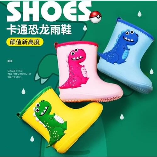 2021 Toddler Girls Rainboots Cartoons Dinosaur Waterproof Childrens Shoes Kids Rain Boots EVA Light Soft Kids Baby Water Shoes