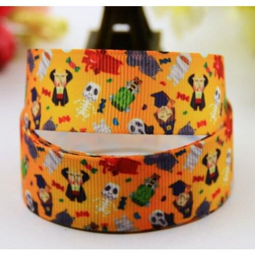 22mm 25mm 38mm 75mm Ruban satin Haunted halloween Cartoon Character printed Grosgrain Ribbon party decoration X-00469 10 Yards