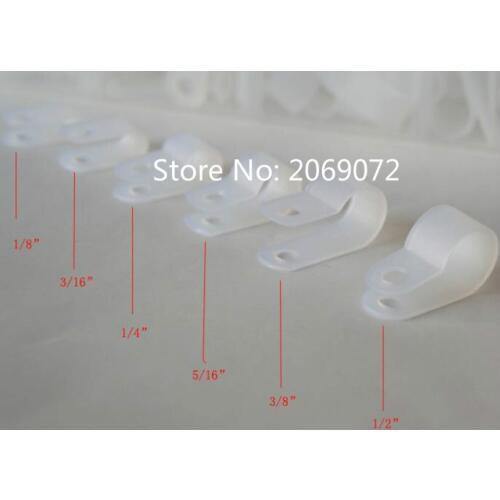 300pcs(1/8 3/16 1/4 5/16 3/8 1/2) White Nylon Cable Clamp Car Audio Wire Clip Hose Mounts Various Size