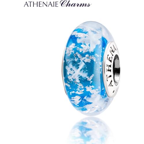ATHENAIE 4 Colors Genuine Murano Glass Beads 925 Silver Core Snowflake Charms Beads Fit All European Charms Bracelets Women Gift