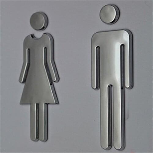 Acrylic Adhesive Silver Color Wall Door Sign Mens And Womens Toilet Bathroom Hotel Office Plaque Sign Plate