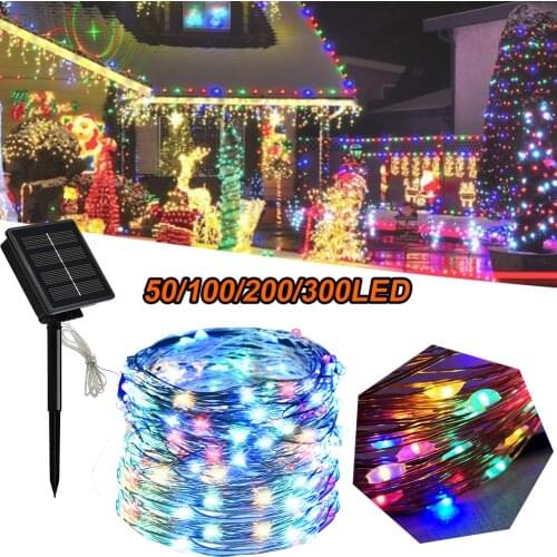 50/100/200/300LED Solar String Light with 8 Lighting Modes Automatic IP44 Waterproof Copper Wire Lights for Indoor Outdoor