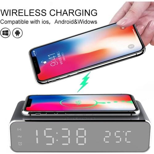 Wireless Charger Desk Alarm Clock Digital LED Desk Alarm Clock With Qi Wireless Charging Pad Electronic Desk Clocks Home Gadget