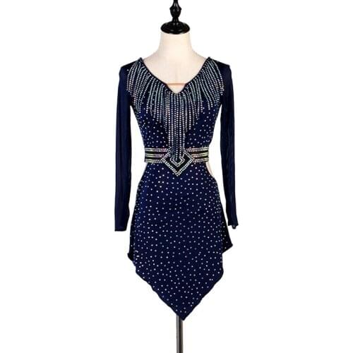 Shining Latin Dance Dress Women Long Sleeve Rumba Cha Cha Samba Performance Dance Dress Vestidos De Fiesta De Noche Customizable