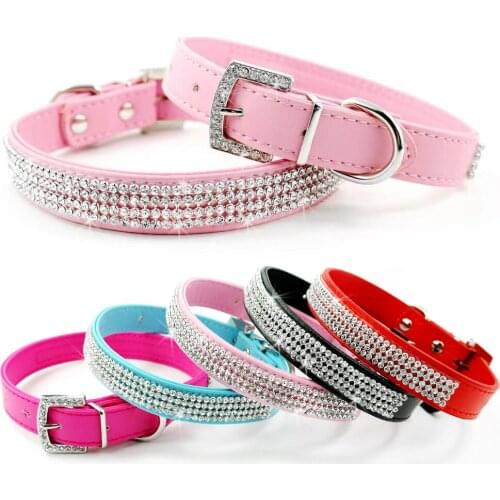 Bling Dog Collar Rhinestone Leather Pet Dog Cat Puppy Collars Diamond Necklace For Small Medium Dogs Cats Chihuahua