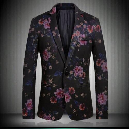 Slim Floral Blazers Men Fit 2020 Autumn New Casual Blazer Hombre Mens Hollow Flowers Pattern Single Button Suit Jacket M-4XL 888