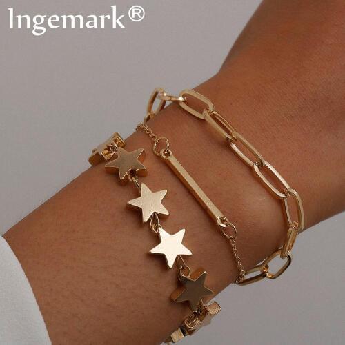 High Quality Boho Punk Heavy Metal Star Chain Bracelet Bangle Women Men Armband Steampunk Lock Bracelets Friend Couple Jewelry
