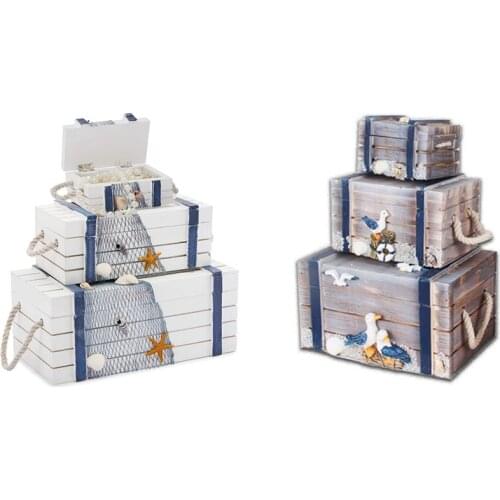 Jewelry Wood Box,Wood Handcrafted Storage Organizer Coastal Nautical Beach Sea Ocean Home Accent Decor