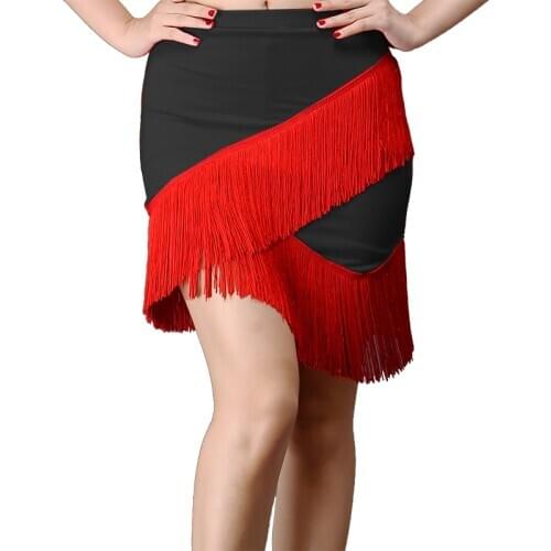 Kid / Women Latin Dance Skirt Fringed Tassel Dance Dress Elastic Waist Tango Rumba Red Black Purple Skirt Practice Performamnce