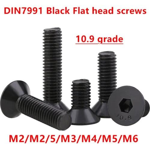 DIN7991 Black Allen screw bolt M2 M2.5 M3 M4 M5 M6 Hexagon Hex socket Flat countersunk head cap screw grade 10.9 Bolts