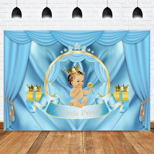 Royal Prince Baby Shower Photo Backdrop Newborn Birthday Boy Background Sky Blue Curtain Ethnic Prince Backgrounds Photography