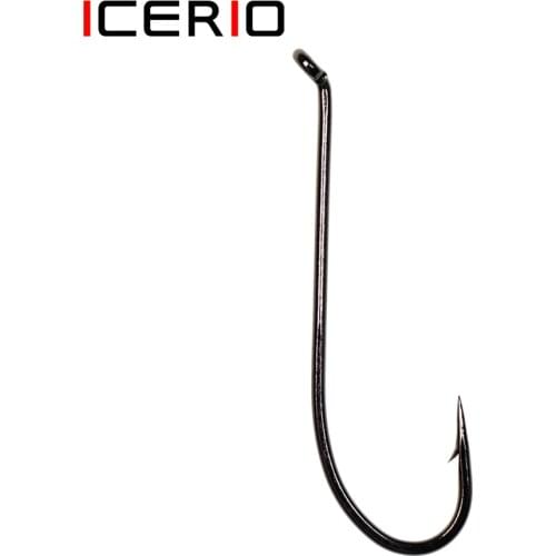 ICERIO 500PCS 2XL Black Nickel Anti-Corrossion Salmon Single Fly Tying Hook For Tying Nymphs Salmon Hoppers Fly Lure