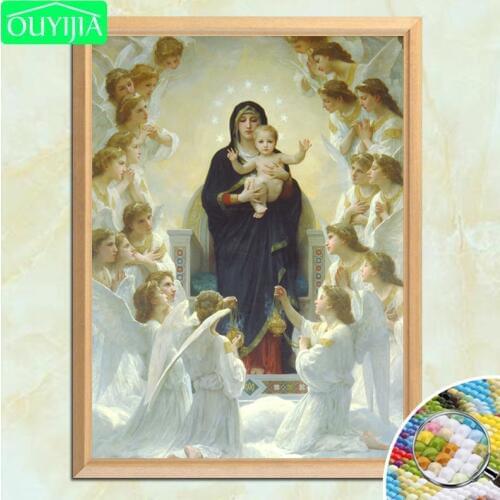 French Bouguereau Famous Painting "The Virgin With Angels" 5D DIY Diamond Painting Full Square Embroidery Rhinestones Mosaic Pic