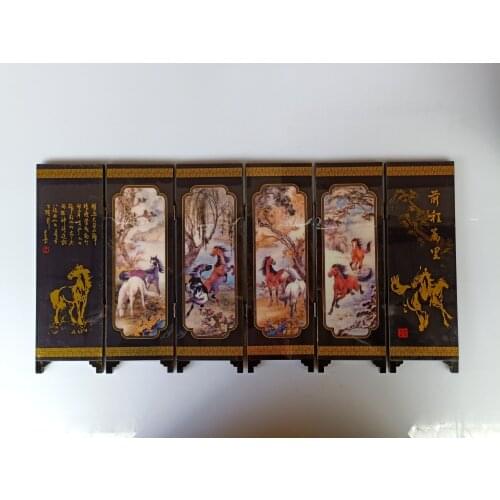 China Collect Exquisite Lacquer PaIntIng Ten Thousand Steeds Gallop Small Folding Screens Handicraft Home Decoration