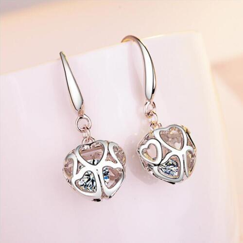 KOFSAC New Charming CZ Hollow Love Heart Eardrop Ear Hook Fashion Sterling Silver 925 Earrings For Women Cute Girl Jewelry Gifts