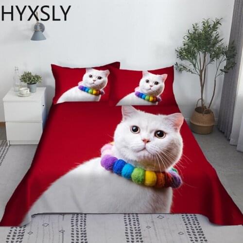 Lovely Cat Bed Sheet Set Digital Printing Polyester Bed Flat Sheet With Pillowcase Bedding Bedspread 2-3pcs for Kid Adults Gift