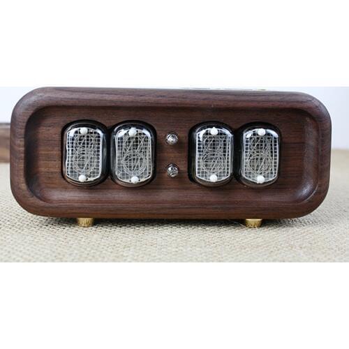 Beautiful Black walnut solid wood glow digital tube clock, 4-digit Soviet IN12 retro glow tube clock. Power DC5V 1A