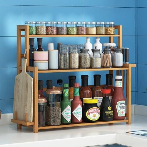 Kitchen shelf bamboo countertop seasoning and seasoning rack knife holder multi-layer multi-function storage