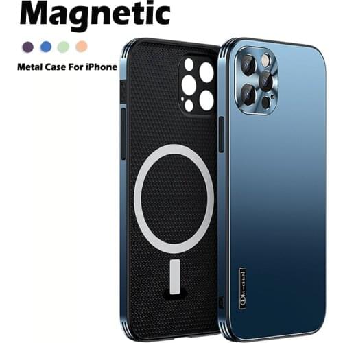 Magnetic Metal Anti-Drop Phone Case For iPhone 12 Pro Max Cover 12Pro 12 Mini Laser Metal Brushed Lens Anti-Fall Protection Case