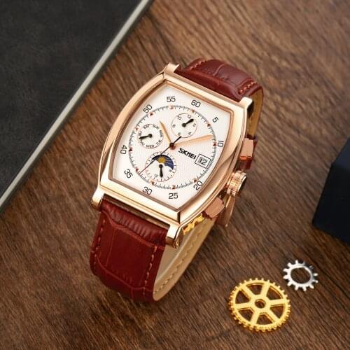 SKMEI Fashion Band Business Men Casual Automatic Mechanical Moon Phase Male Hour Clock Teenager Dress Wristwatches reloj hombre