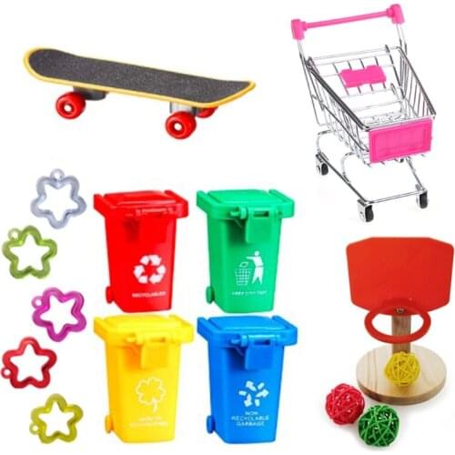 Bird Training Toys Set Skateboard Garbage Cans Basketball Hoop Toy Shopping Cart D7YE