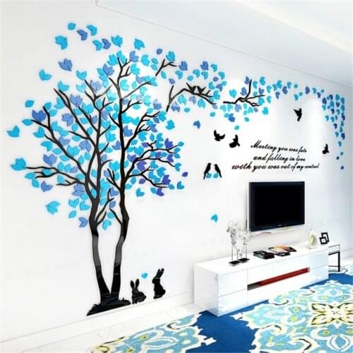 Blue Tree Wall Stickers Large Size Living Room Bedroom Background Decorative Wallpaper Decals With Lovely Rabbits Wallstickers