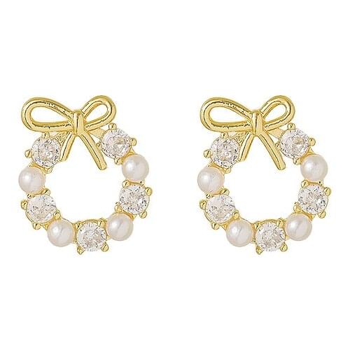 New Korean Bow Simulation Pearl Womens Small Fashion Earrings Jewelry Stud Wholesale Kolczyki Hoop Earrings