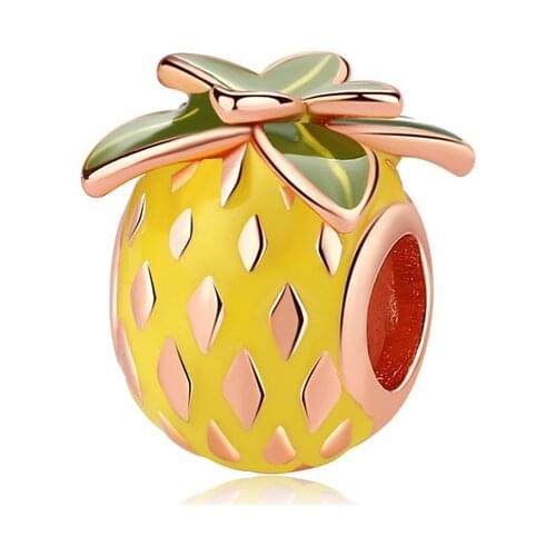 New Original 925 Sterling Silver Beads Rose Pineapple Charm Nature Fruit Fit Pandora Bracelets Women DIY Jewelry Dropshipping