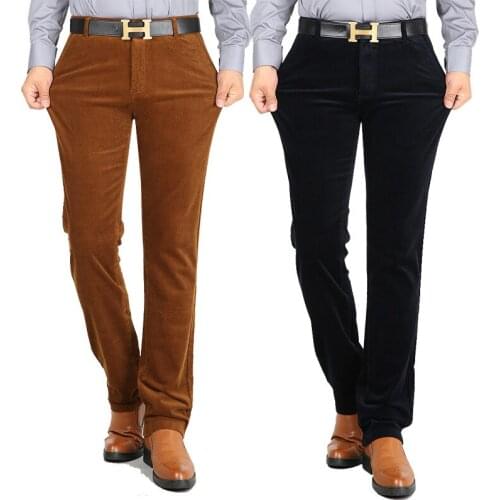 Autumn Corduroy Pants Men Black Blue Khaki Trousers for Male Formal Business Casual Regular Fit Straight Trousers Male