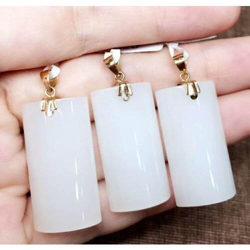 Hetian Baiyu 18k gold pendant Authentic Qinghai material, sheep fat jade, fine jade, crystal clear white, warm h14