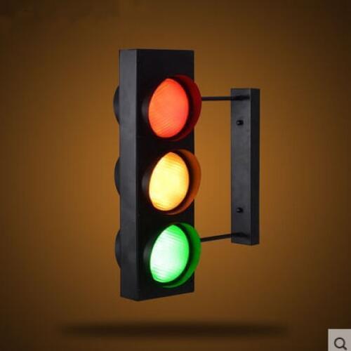 Industrial Wind Creative Retro Restaurant Cafe Bar Double Sided LED Traffic Light Caution Wall Lamp