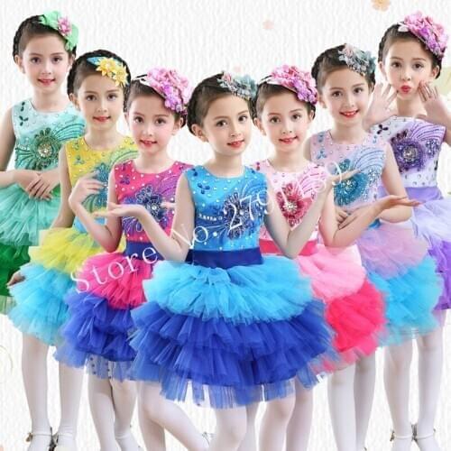 Girl Princess Skirt Full Dress Ballroom Party Student Choir Performance clothes Sequined Thick Disorderly Yarn Skirt Outfits